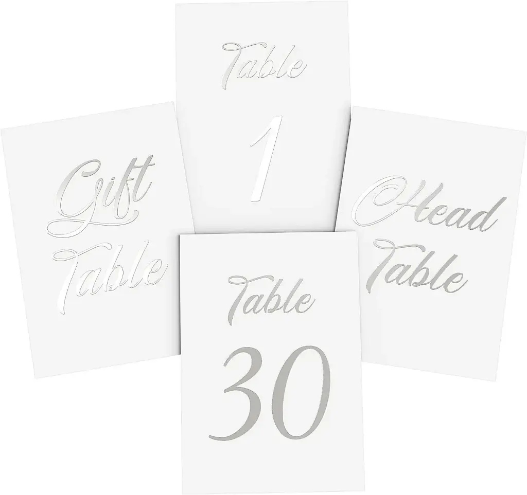 Table Number: White Cardstock w/Silver Writing