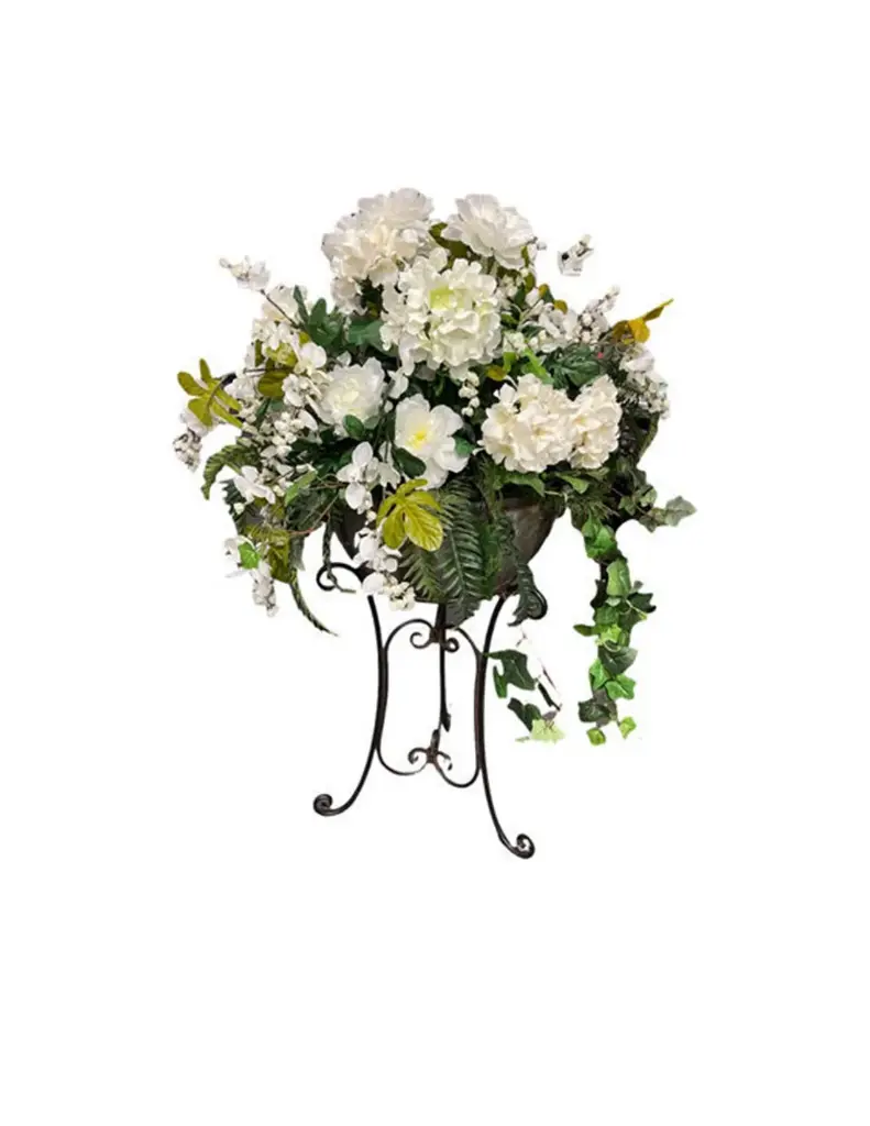 White Floral Arrangement in Metal Bucket Large