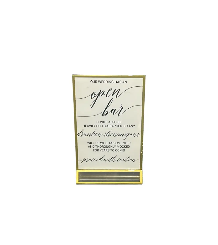 Open Bar Sign-Gold Frame 