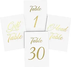 Table Number: White Cardstock w/Gold Writing