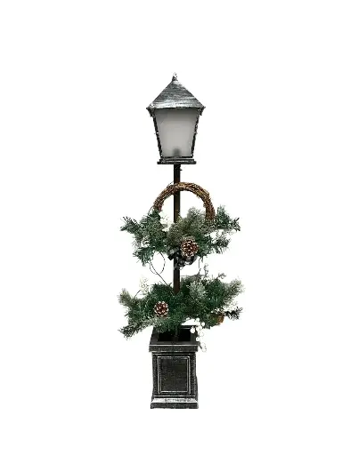 Mixed Pine Black LED Lantern 
