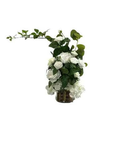White Floral w/Greenery in Wood Box