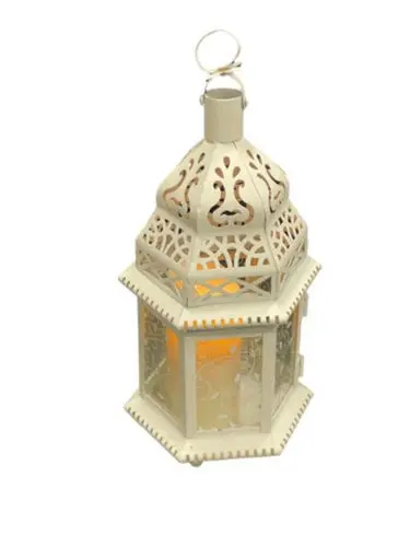 Lantern: Off-White w/Decorative Glass 