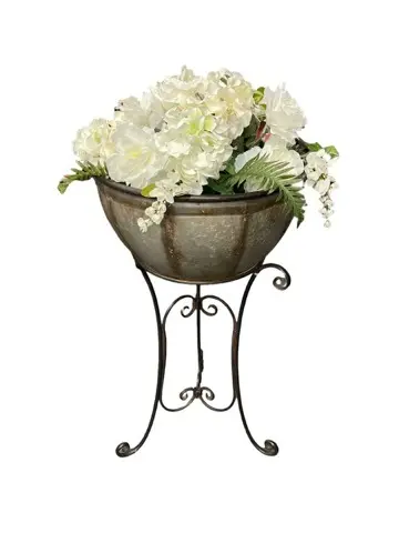 White Floral Arrangement in Metal Stand Small