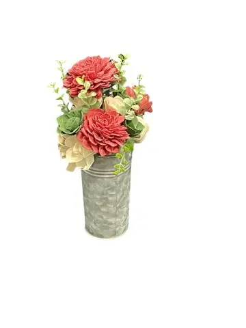 Burgundy Floral Arrangements/Tin Bucket