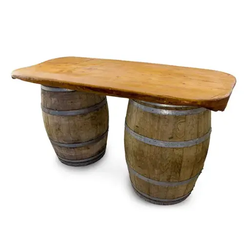 60" Live Edge Slab & Wine Barrels